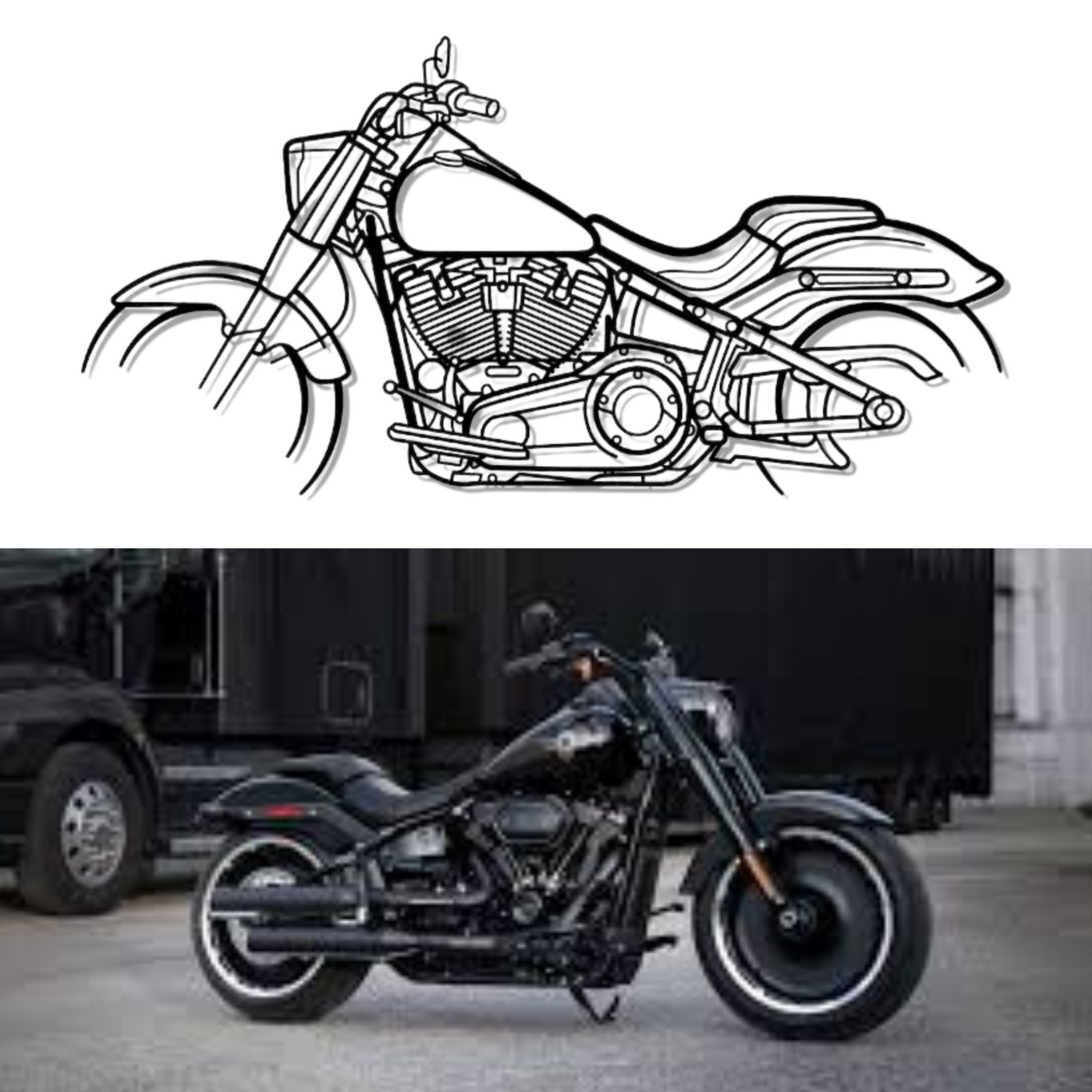 Harley Fat Boy Motorcycle Silhouette Metal Wall Art