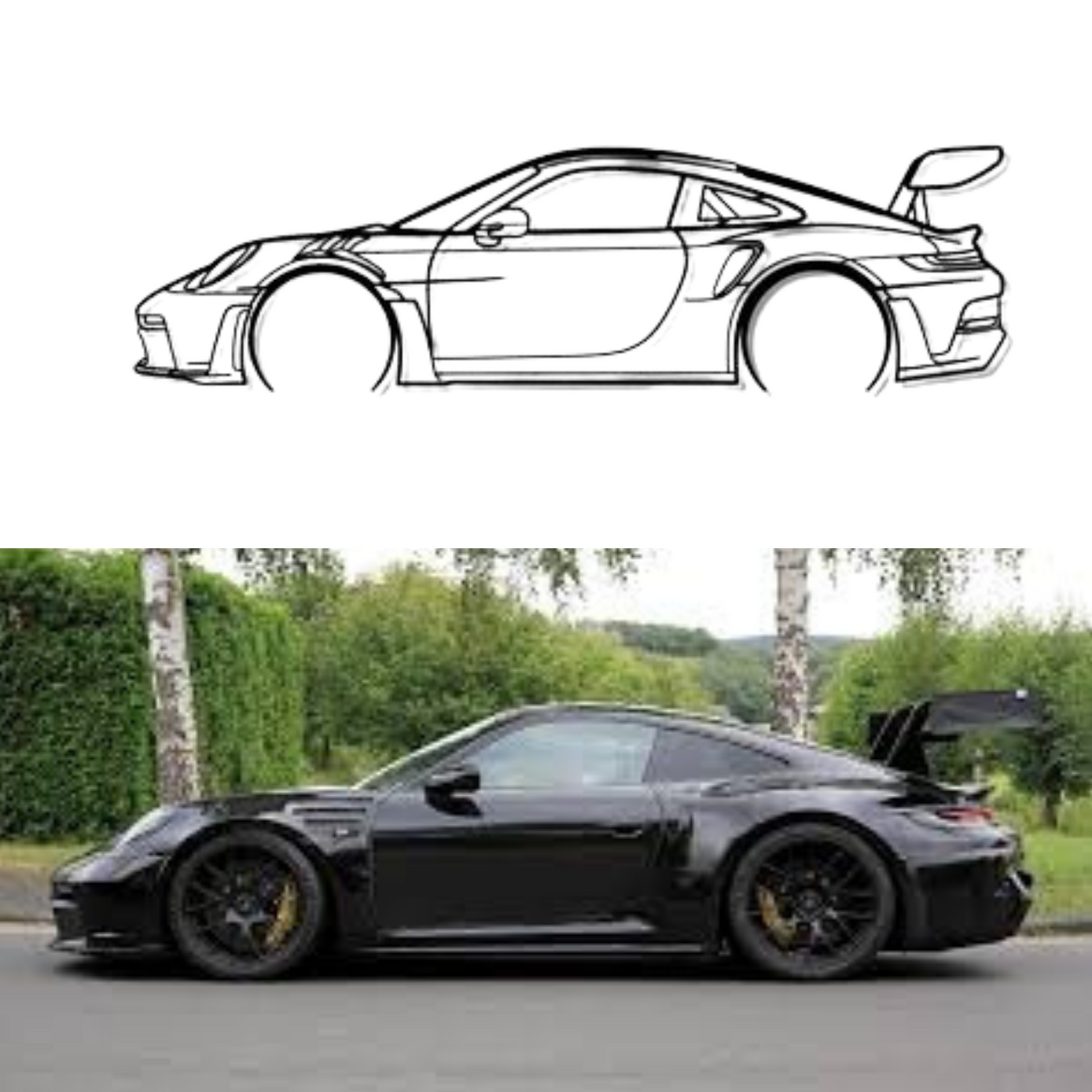 Porsche 911 GT3 RS model 992 Car Silhouette Metal Wall Art