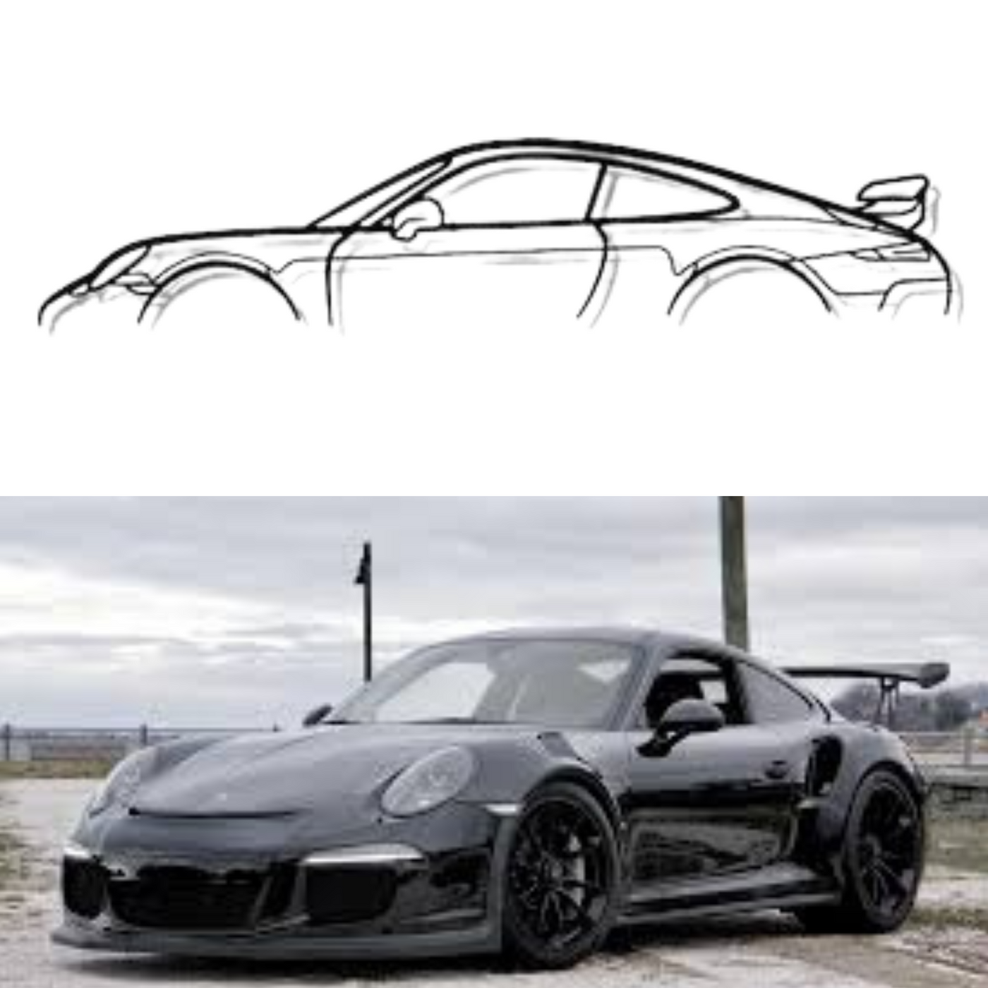 Porsche 911 GT3 RS model 991 Car Silhouette Metal Wall Art